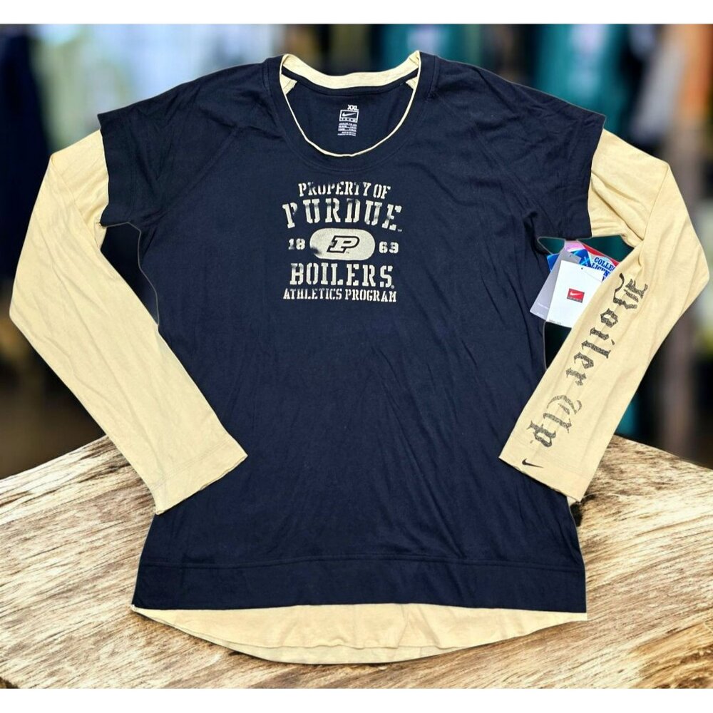 New Nike Purdue Boilermakers Slim 2X Long Sleeve T-Shirt Layered Look Retro Top
